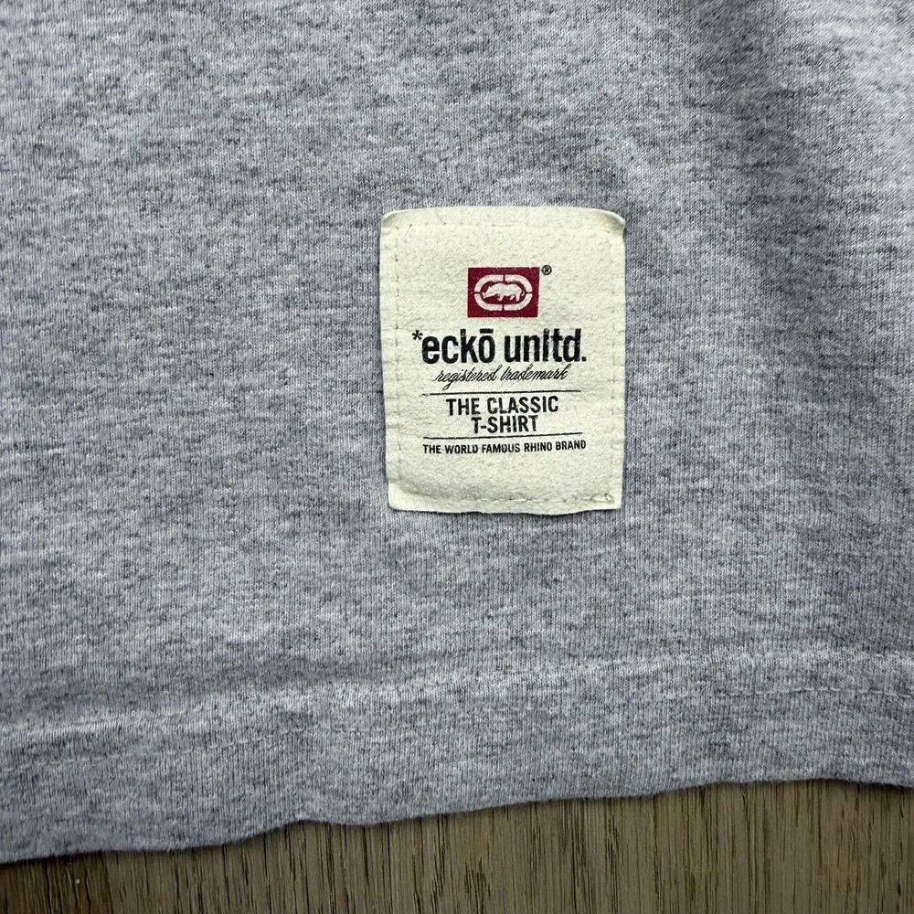 Ecko Unltd Shirt Mens Large Gray Y2K Graphitti Logo Graphic Rhino Brand Classic